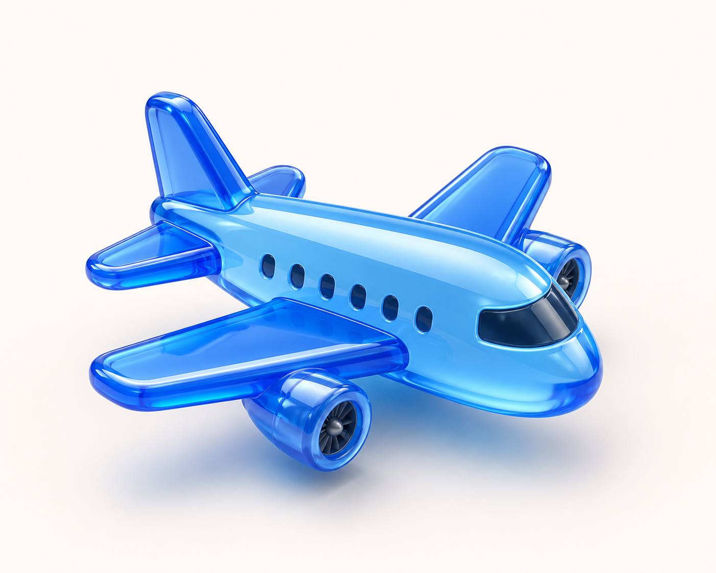 A blue glass airplane representing the upcoming Zoom In Travel Mode