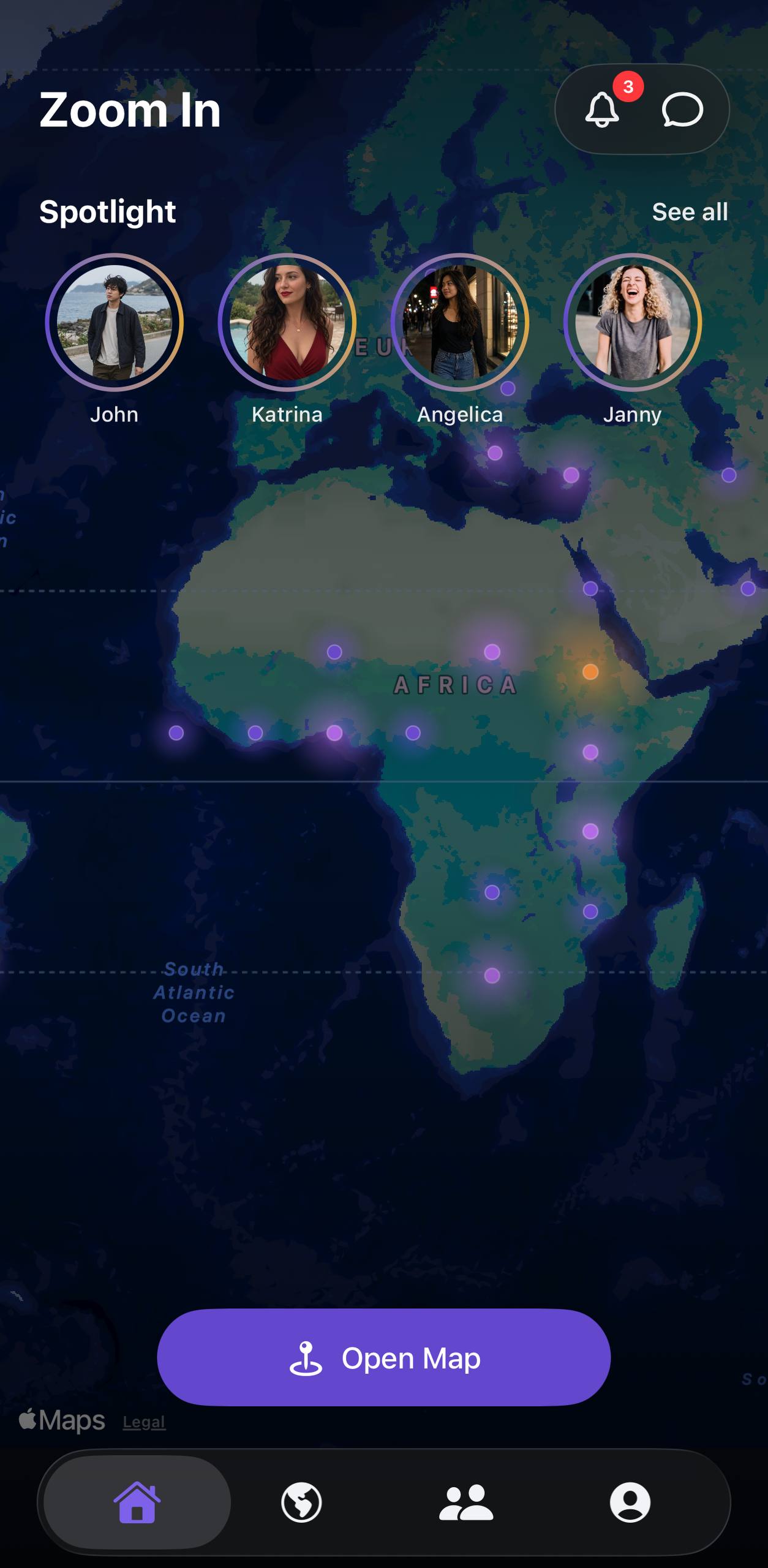Zoom In Pulse showing Spotlight profiles over the map